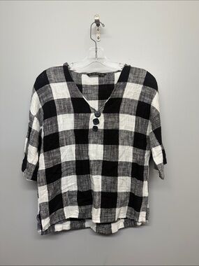 Zara Basic Black and White Gingham Checkered Blouse